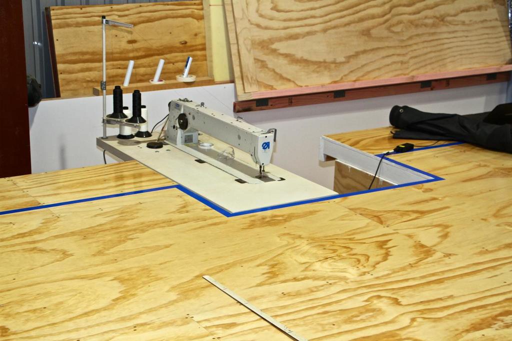 Movable sewing machine fitted into the loft floor  - North Sails NZ Loft  - July 20, 2016 © Richard Gladwell www.photosport.co.nz